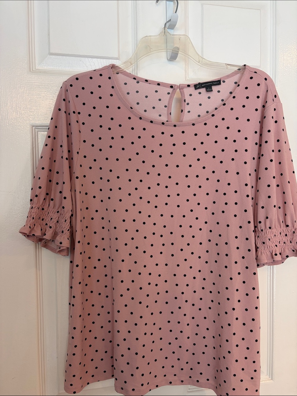 Adrianna Papell Pink Short Sleeve Dot Print Top